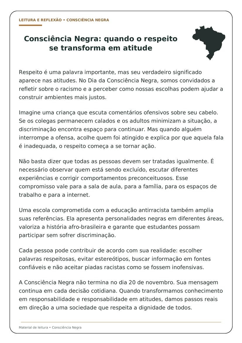 Textos sobre Consciência Negra do 6º ao 9º Ano para Imprimir exercício educativo página 9